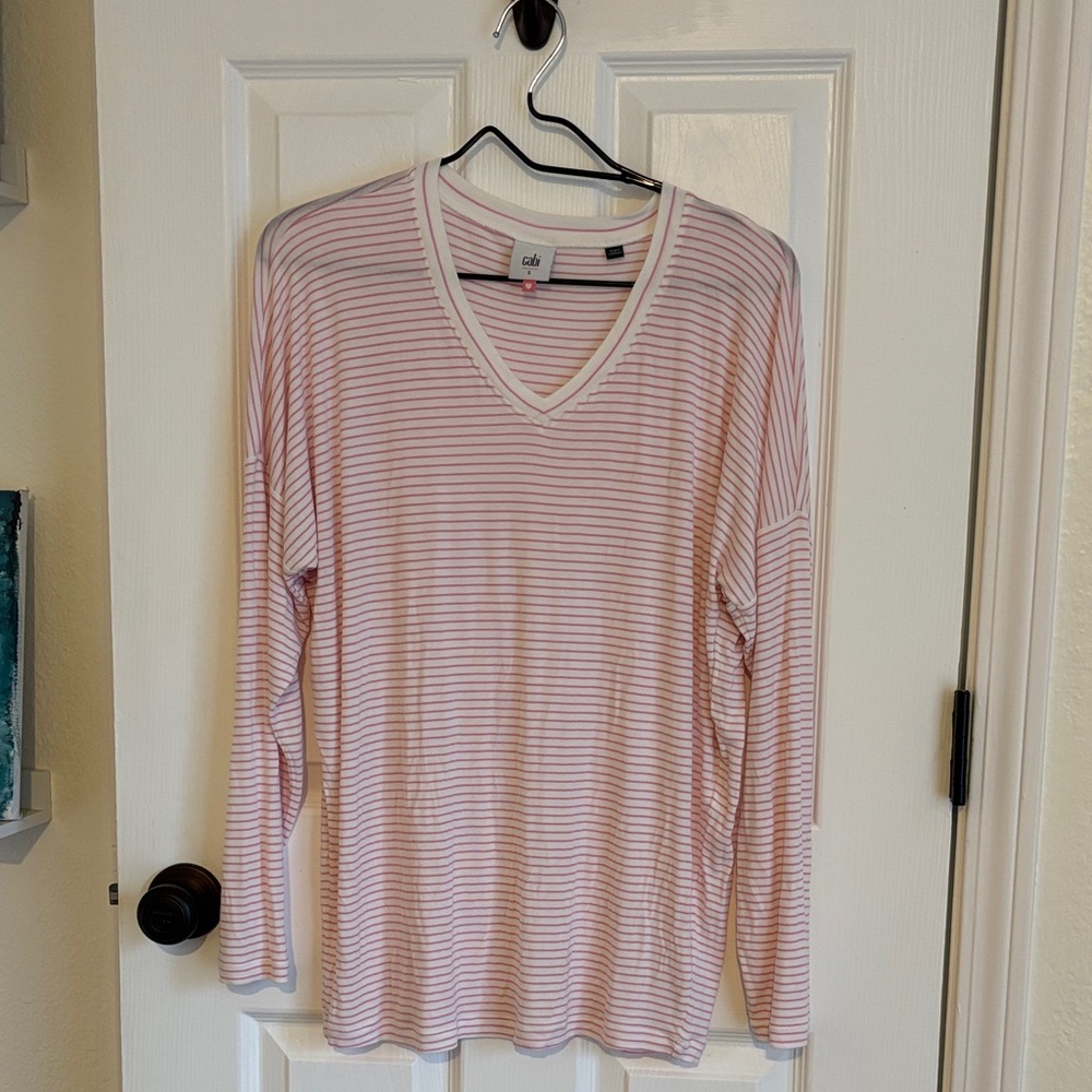 CAbi Pink and White Striped Top